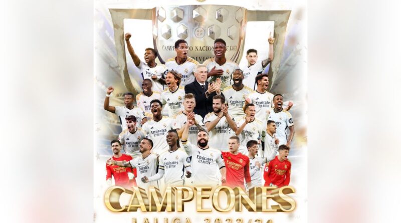 Real Madrid se proclamó campeón de la temporada 2023-2024 de LaLiga de España, a falta de 4 fechas para terminar el campeonato.