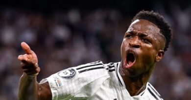 Vinícius Jr. celebra un gol del Real Madrid en Champions League.