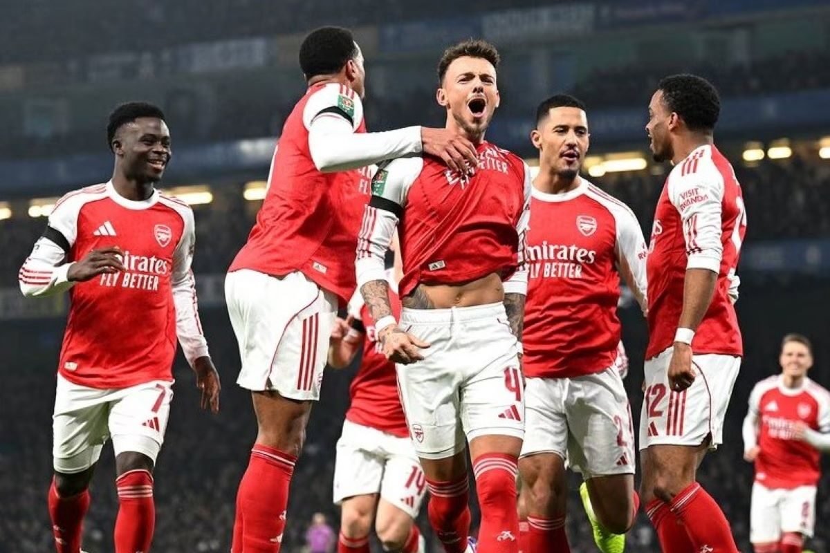 Los jugadores de Arsenal celebran el triunfo ante Chelsea, por la Carabao Cup. Foto: Arsenal