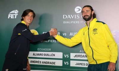 Álvaro Guillén y Jordan Thompson, tras el sorteo de la Copa Davis. Foto: FET