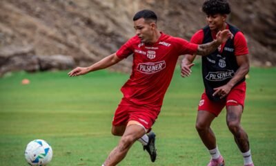 Matías Lugo y Luis Cano (der.), en una práctica de Barcelona SC. Foto: Barcelona SC