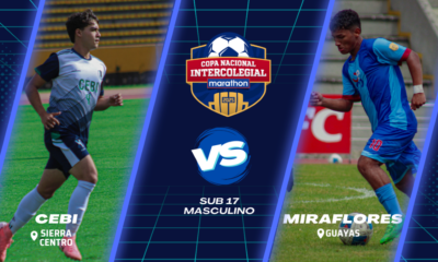 Los colegios CEBI, de Ambato, y Miraflores, de Guayaquil se enfrentan en la categoría masculino Sub-17. Foto: Fundación Marathon