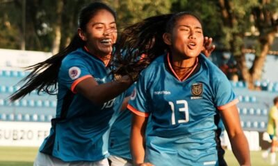 Josenka Vélez festeja el primer gol de Ecuador en el Sudamericano Sub-20 ante Brasil, en Paraguay. Foto: La Tri