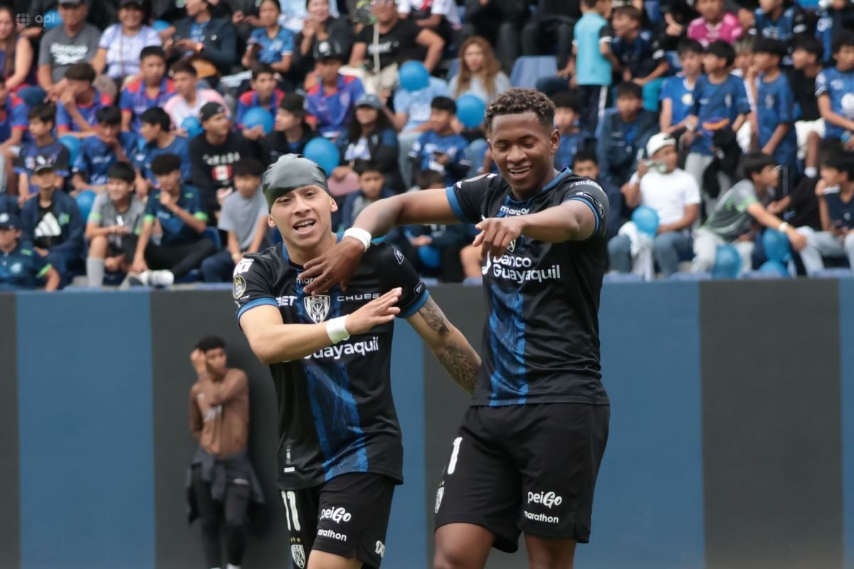 Emerson Pata festeja el gol que le anotó al Aucas, el 14 de marzo de 2026. Foto: API