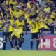 Los jugadores de Barcelona SC celebran el gol de Darío Benedetto, en el Clásico con Emelec, el 7 de marzo de 2026. Foto: API
