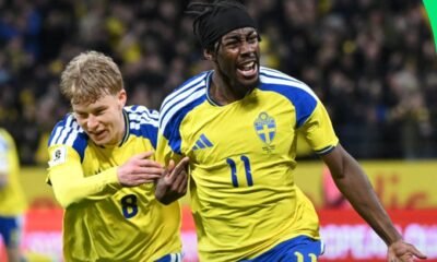 Anthony Elanga (11) celebra el primer para Suecia, en el triunfo sobre Polonia. Foto: FIFA