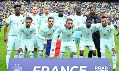 Kiylian Mbappé y Etikité festejan uno de los goles de Francia contra Brasil, en Boston, este 26 de marzo de 2026. Foto: FFF