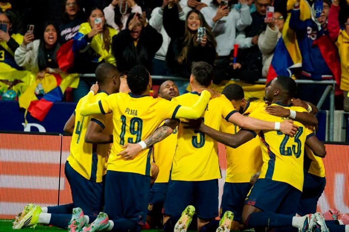 Ecuador festeja el gol que le anotó a Marruecos, el 27 de marzo de 2026. Foto: La Tri