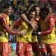 El plantel de SD Aucas festeja un gol marcado el 12 de abril ante Emelec por la LigaPro. Foto: API