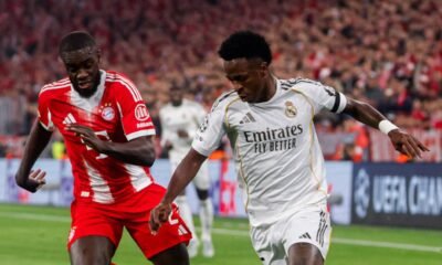 Vinícius Júnior, del Real Madrid, ante el Bayern Múnich, en los cuartos de final de la Champions League. Foto: Real Madrid