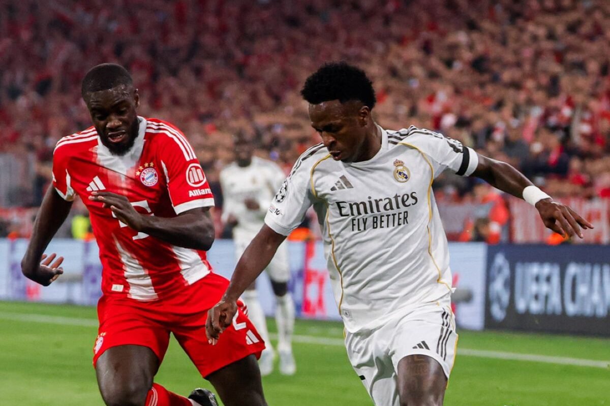 Vinícius Júnior, del Real Madrid, ante el Bayern Múnich, en los cuartos de final de la Champions League. Foto: Real Madrid