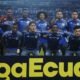 El plantel de Emelec en la previa del partido ante Independiente del Valle por la LigaPro. Foto: API