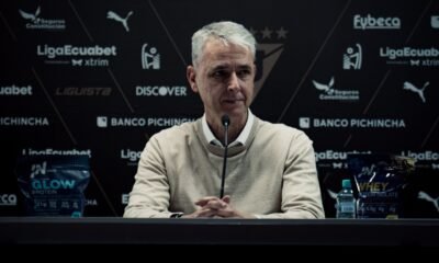 Tiago Nunes brinda declaraciones en rueda de prensa post-partido. Foto: LDU