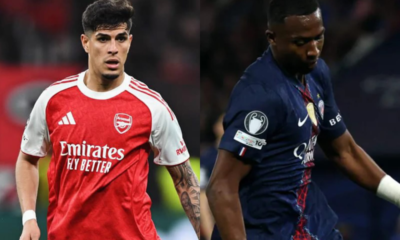 Piero Hincapie y Willian jugando partidos de Champions League. Foto: Arsenal/PSG