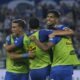José Francisco Cevallos celebra con sus compañeros el gol de Juan Ruiz. Foto: API