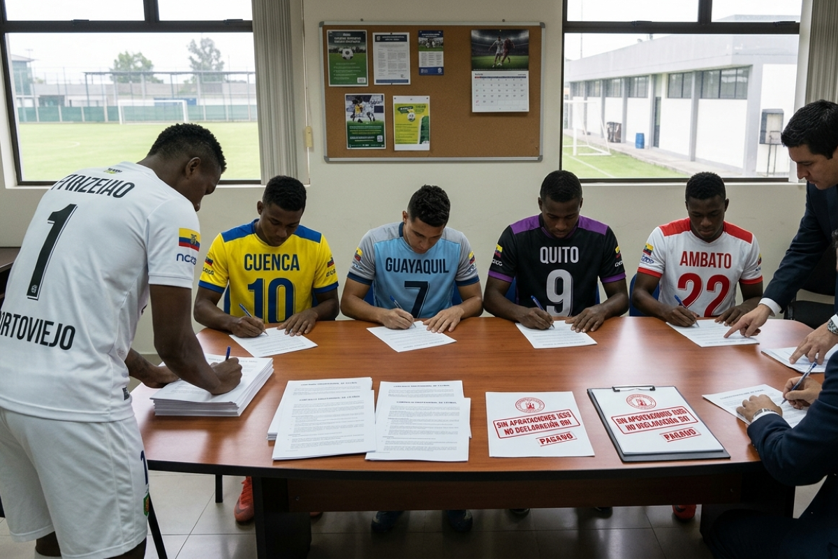 Los jugadores firman contratos de 500 dólares, que reportan a las instituciones públicas de Ecuador. Foto: Inteligencia Artificial