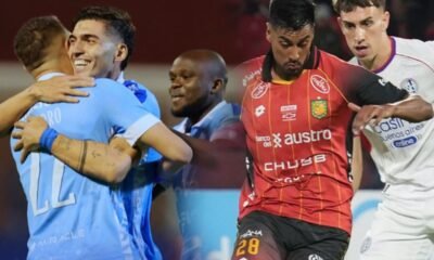 Macará y Deportivo Cuenca en sus respectivos partidos. Foto: Conmebol Sudamericana