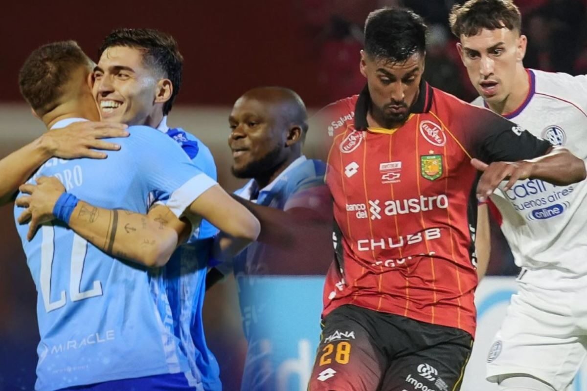 Macará y Deportivo Cuenca en sus respectivos partidos. Foto: Conmebol Sudamericana