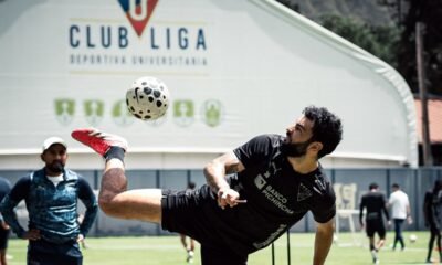 Gian Franco Allala en un entrenamiento en el complejo de Liga de Quito. Foto: LDU