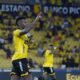 Gustavo Vallecilla celebra su gol marcado ante Mushuc Runa en la fecha 10 de la LigaPro. Foto: API