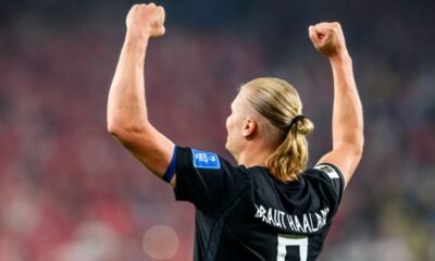 Erling Haaland marcando su doblete frente a Senegal. Foto: Redes sociales de Noruega