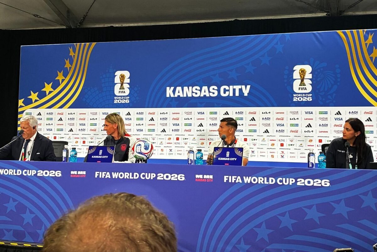 Sebasián Beccacece y Alan Franco, en la conferencia de prensa en Kansas. Foto: Tito Rosales