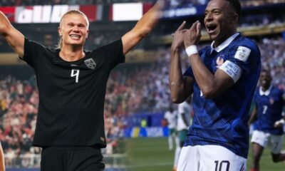 Erling Haaland y Kylian Mbappé en sus respectivos dobletes. Foto: Selección de Noruega y Selección de Francia