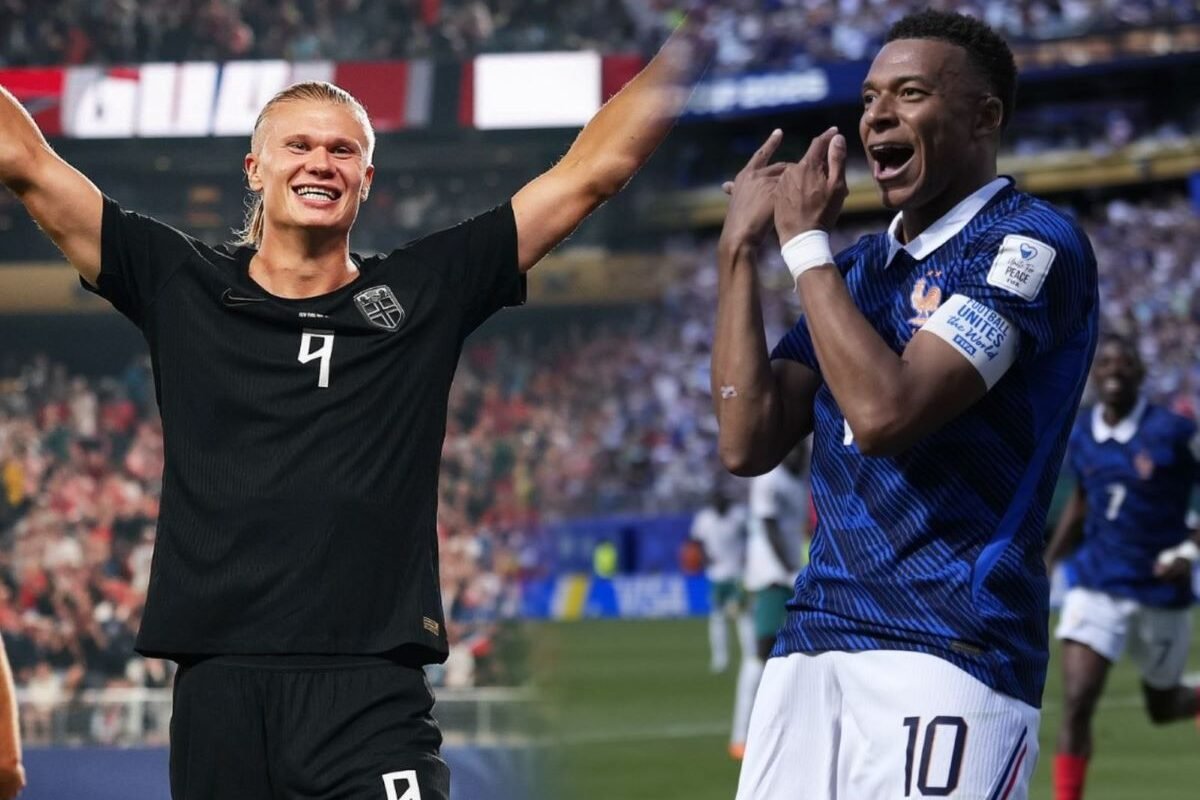 Erling Haaland y Kylian Mbappé en sus respectivos dobletes. Foto: Selección de Noruega y Selección de Francia