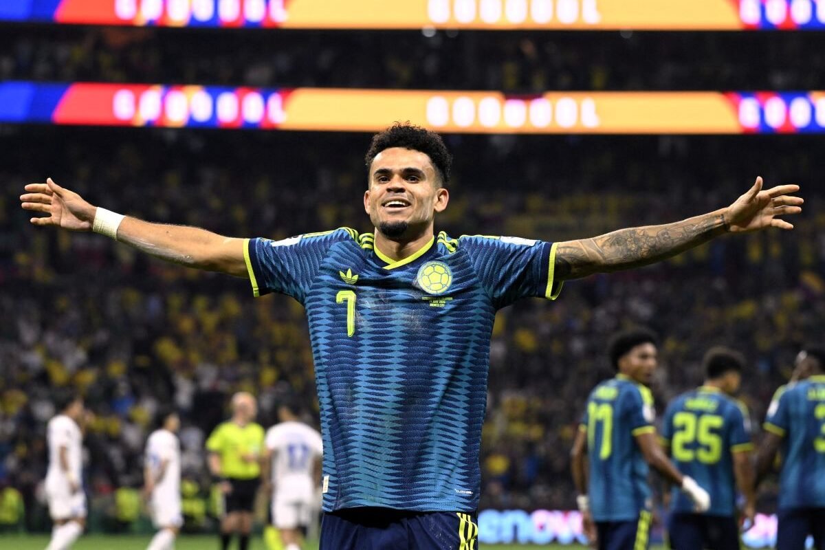 Luis Díaz celebra el gol de Colombia, en el Mundial. Foto: FIFA