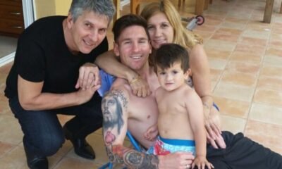 Lionel Messi junto a sus padres, Jorge y Celia, y su hijo Thiago. Foto: Archivo personal
