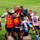 Los jugadores de España celebran el gol de Mikel Merino sobre Bélgica. Foto: FIFA