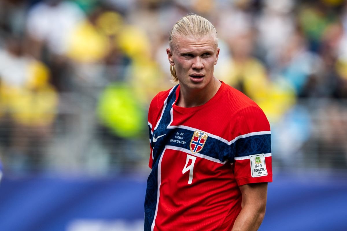 Erling Haaland en su espectacular doblete ante Brasil. Foto: Selección de Noruega