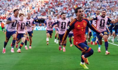 Ferrán Torres celebrando el gol de la victoria ante Argentina. Foto Selección de España