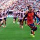 Ferrán Torres celebrando el gol de la victoria ante Argentina. Foto Selección de España