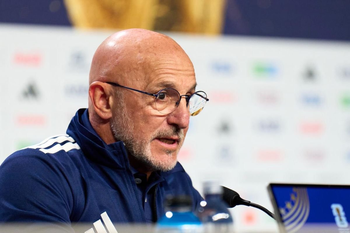Luis de la Fuente en la conferencia de prensa en New York.