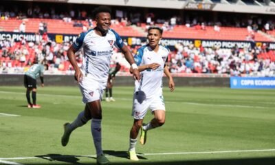 Michael Estrada en su hat trick ante Leones FC por Copa Ecuador. Foto API