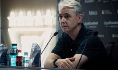 Tiago Nunes en rueda de prensa después del empate 0-0 con Libertad. Foto Liga de Quito