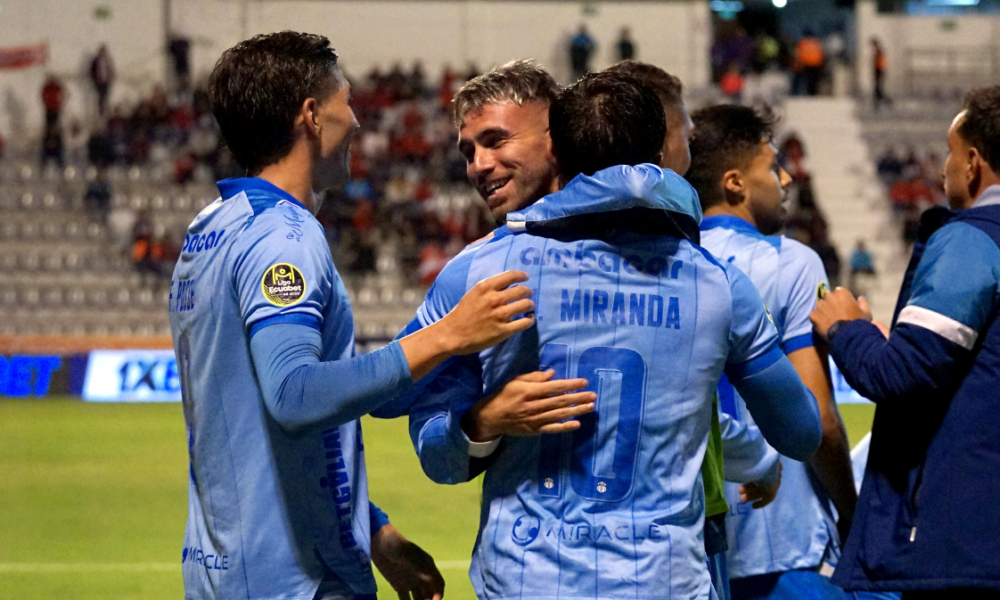 Macará celebrando el primer gol anota por Matías Miranda. Foto: API