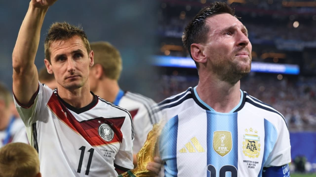 Miroslav Klose ganando la Copa del Mundo 2014. Lionel Messi frente a Egipto. Foto: FIFA/Argentina