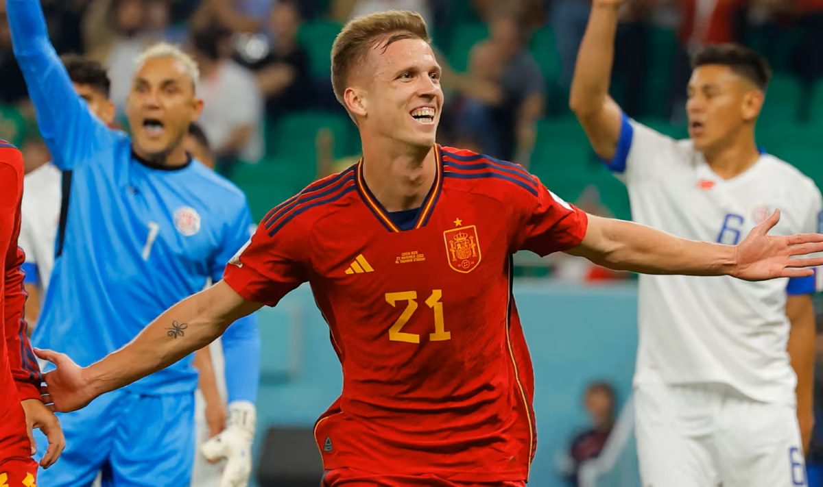 Dani Olmo abriendo su marca goleadora en los mundiales frente a Costa Rica en 2022. Foto: FIFA