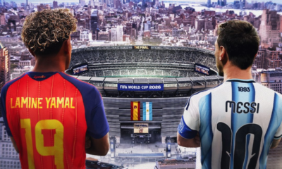 Arte de Lamine Yamal y Lionel Messi viendo la sede de la final del Mundial. Foto: FIFA