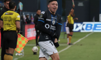 Matías Perelló celebrando su gol frente a Técnico Universitario en la fecha 21 de LigaPro. Foto: API