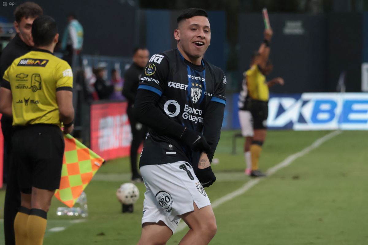 Matías Perelló celebrando su gol frente a Técnico Universitario en la fecha 21 de LigaPro. Foto: API