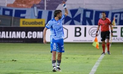 Agustín Campana, jugador de Macará, festejando su gol. Foto: API