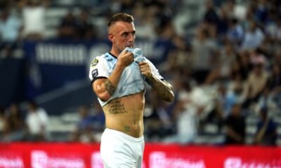 Damián Díaz en el doblete ante Emelec en abril de 2026. Foto API
