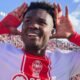 El festejo polémico de Jordy Caicedo en el triunfo de Huracán ante San Lorenzo. Foto: Huracán