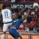 Michael Estrada hizo los dos goles del triunfo de Liga de Quito ante Delfín. Foto: API