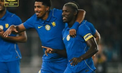 Moisés Caicedo en la victoria 3-0 ante el AC Milan de Pervis Estupiñán. Foto Chelsea FC
