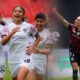 Rosa Flores, de Guerreras Albas celebrando el gol y Karen Páez, de Dragonas IDV, celebrando el gol. Foto: Superliga Femenina