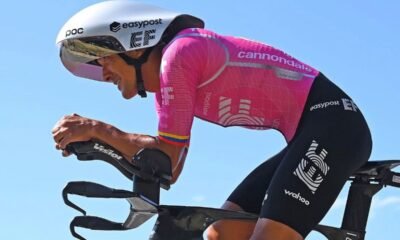Richard Carapaz en la etapa contrareloj en La Vuelta. foto: La Vuelta